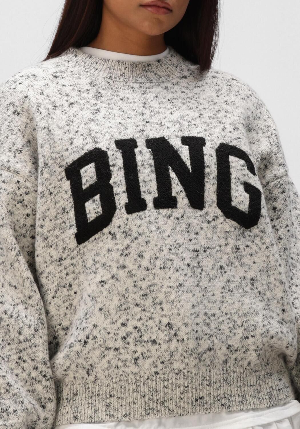 Lichtgrijze ANINE BING Trui SYDNEY CREW SWEATER BING MARLED WHITE - large