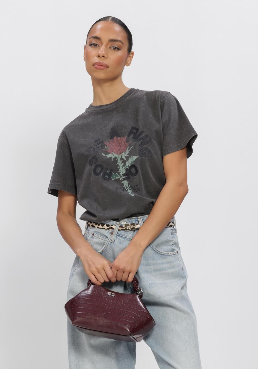 Grijze GANNI T-shirt JERSEY OVERSIZED T SHIRT - large