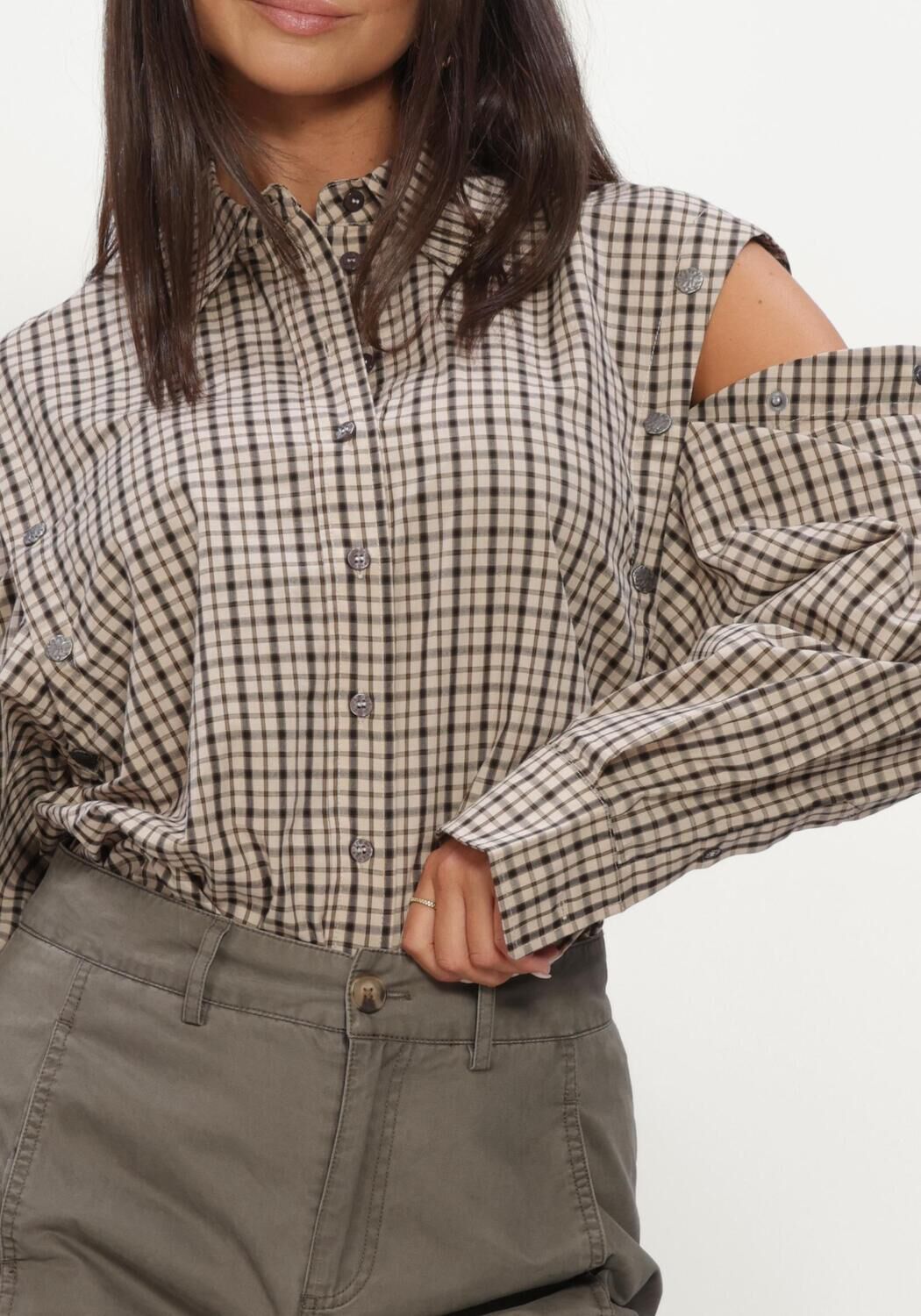 Beige HAUTE L'AMITI&Eacute; Blouses RUBY CHECK BUTTON SLEEVE SHIRT - large