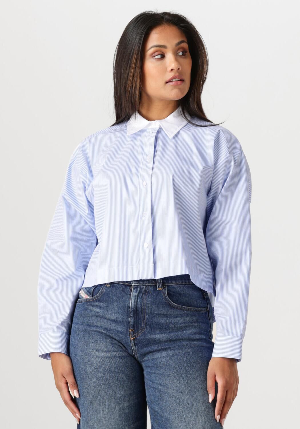 Co'Couture Blouse Dames Gia Crop Shirt, Maat: L, Kleur: Blauw