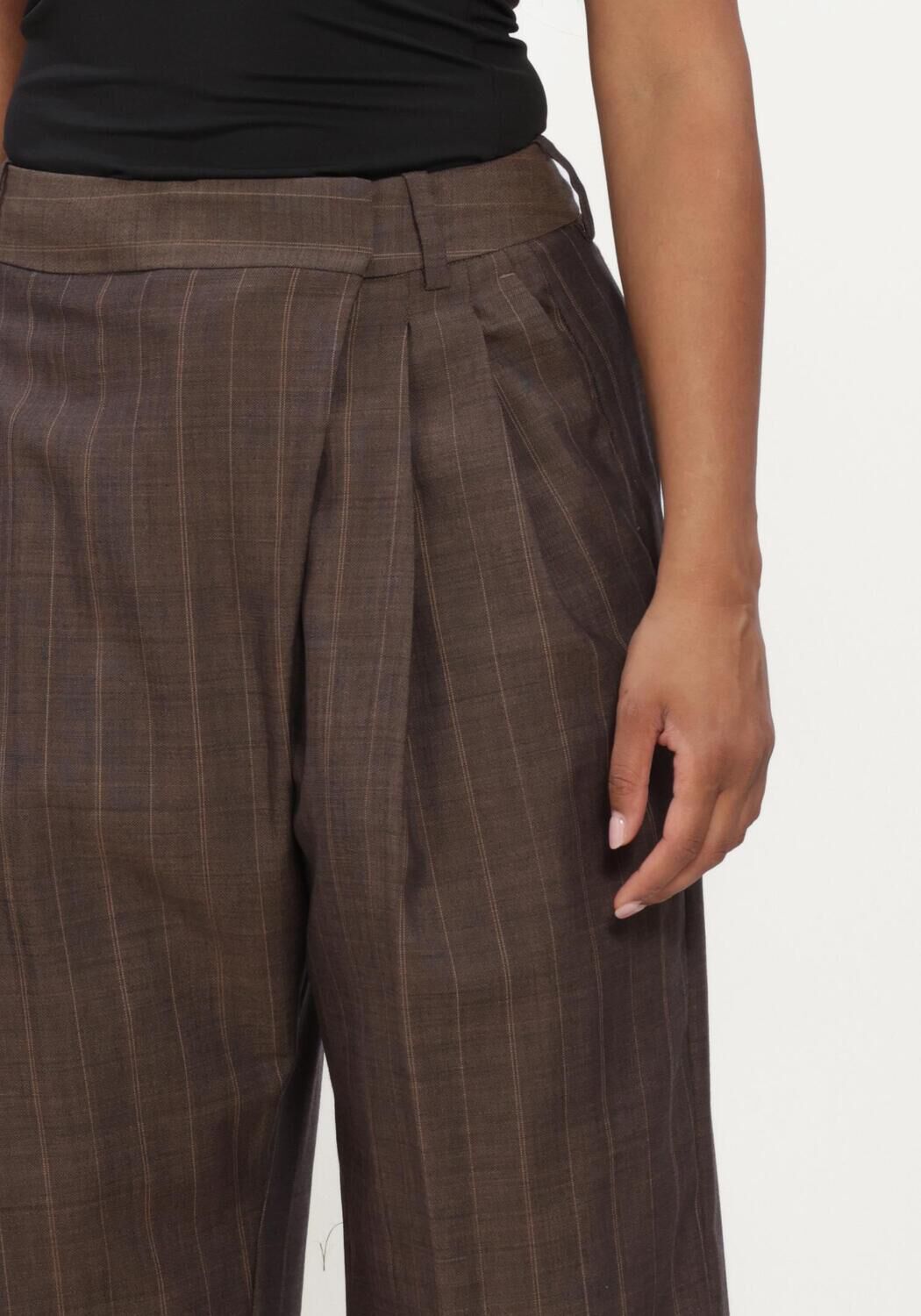 Bruine GANNI Wijde broek LIGHT WOOL MELANGE STRIPE WRAP PANTS - large
