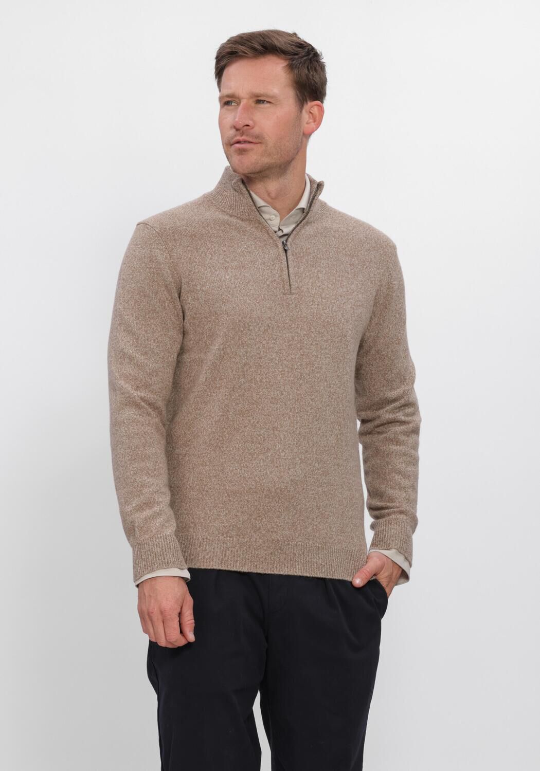 Beige PROFUOMO Trui PULLOVER HALF ZIP 80/20 - large