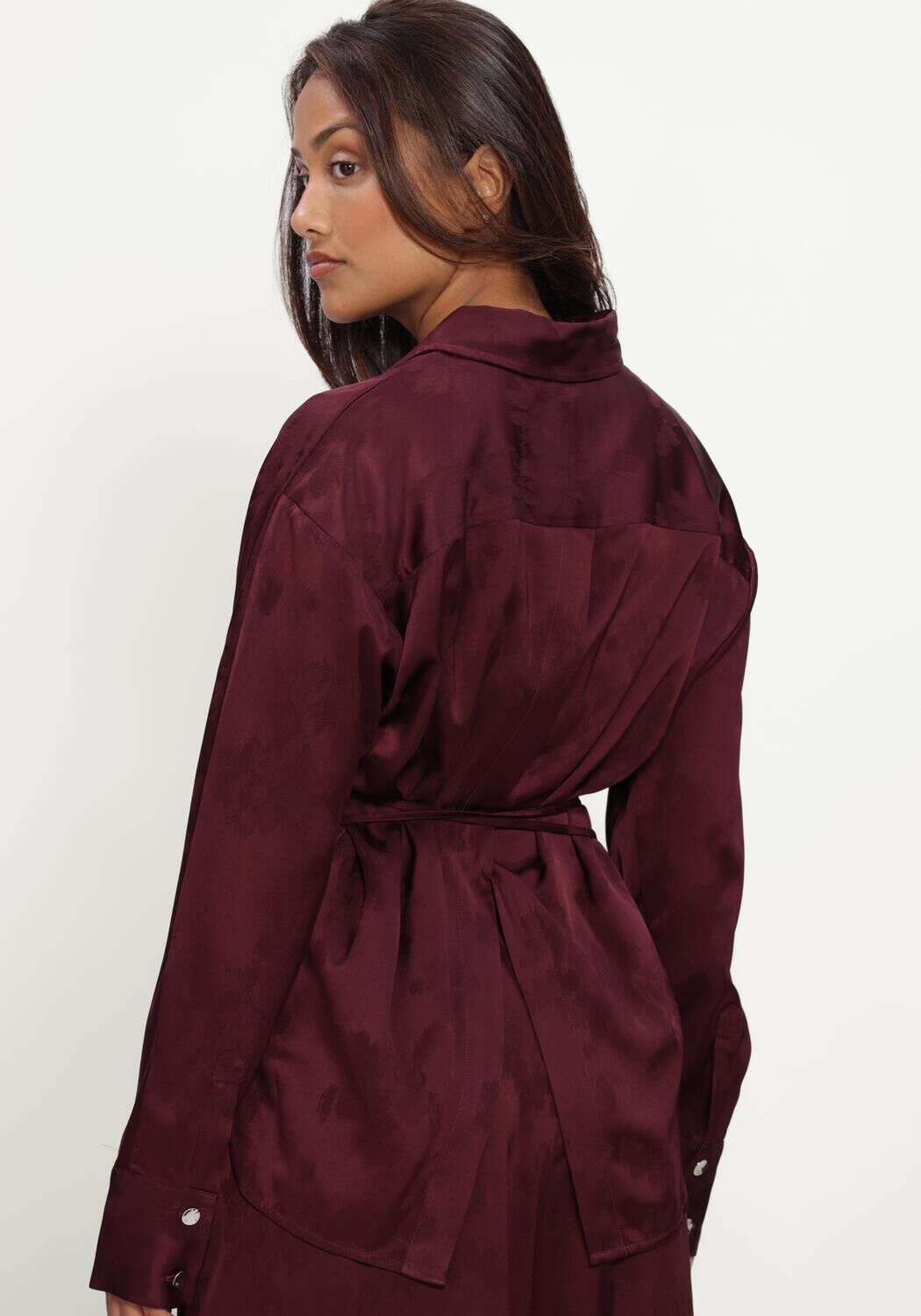 Bordeaux GANNI Blouses FLUID SATIN JACQUARD LONG SLEEVE SHIRT - large