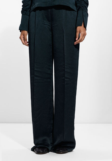 Donkergroene DANTE6 Wijde broek JULES CREASED SATIN PANTS - large