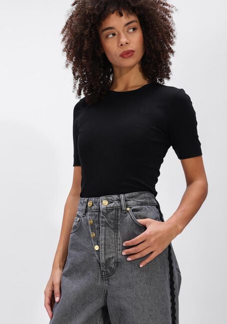 Zwarte GANNI Top SOFT COTTON RIB SHORT SLEEVE T-SHIRT - large