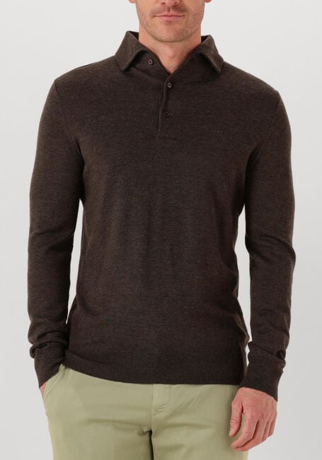 Bruine LEURINK KNIT Polo POLO HIDDEN BUTTON DOWN - large