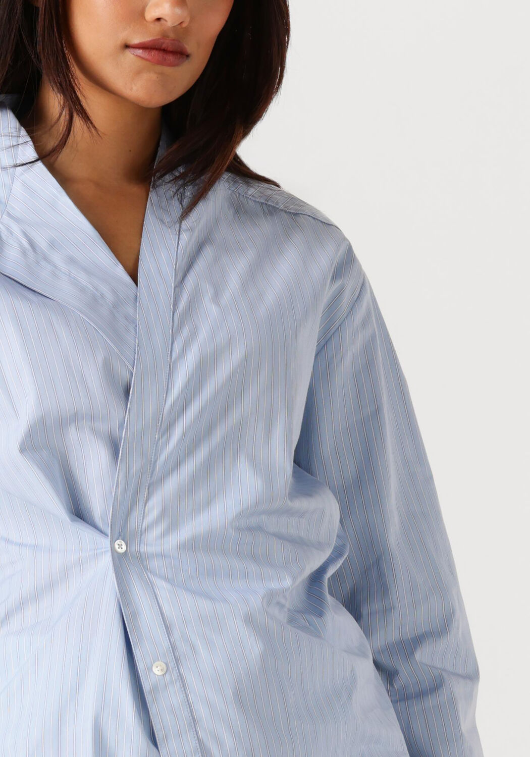 Lichtblauwe ROHE Blouses OVERLAP STRIPED SHIRT - large