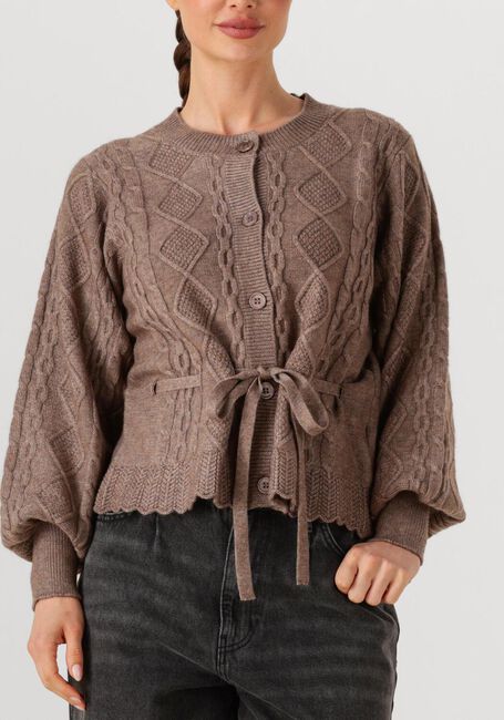 Taupe CO'COUTURE Vest ROW CABLE TIE CARDIGAN - large