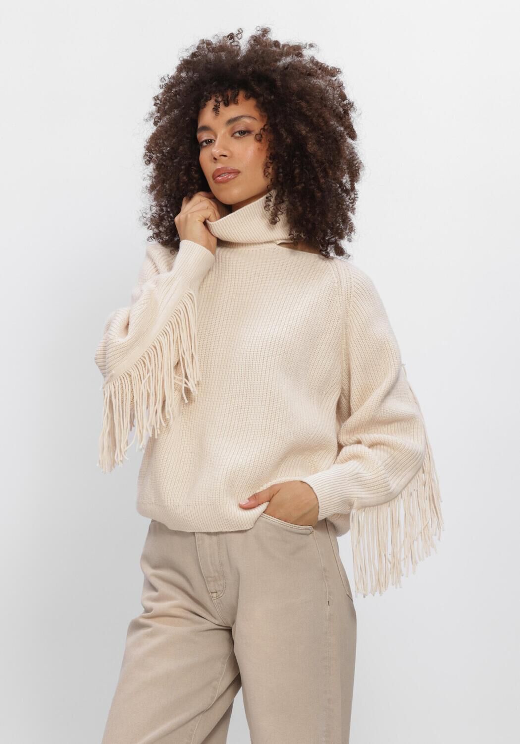 Creme DANTE6 Trui SIEGA CUT-OUT FRINGE SWEATER - large
