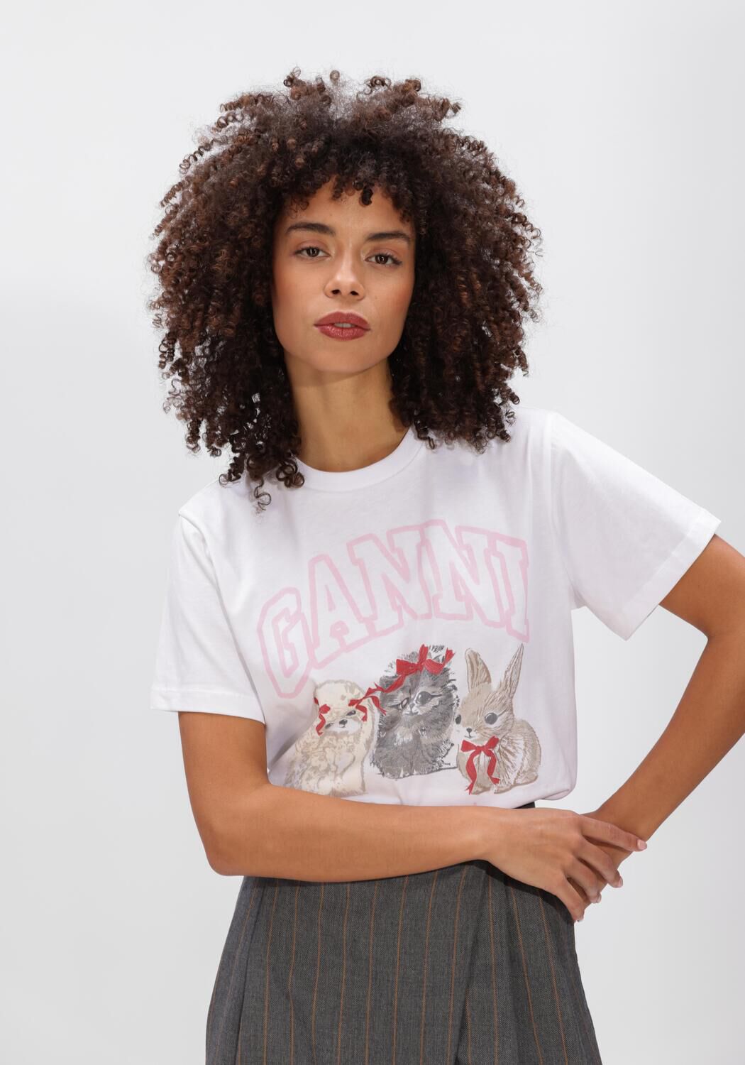 Witte GANNI T-shirt JERSEY CURE ANIMALS - large