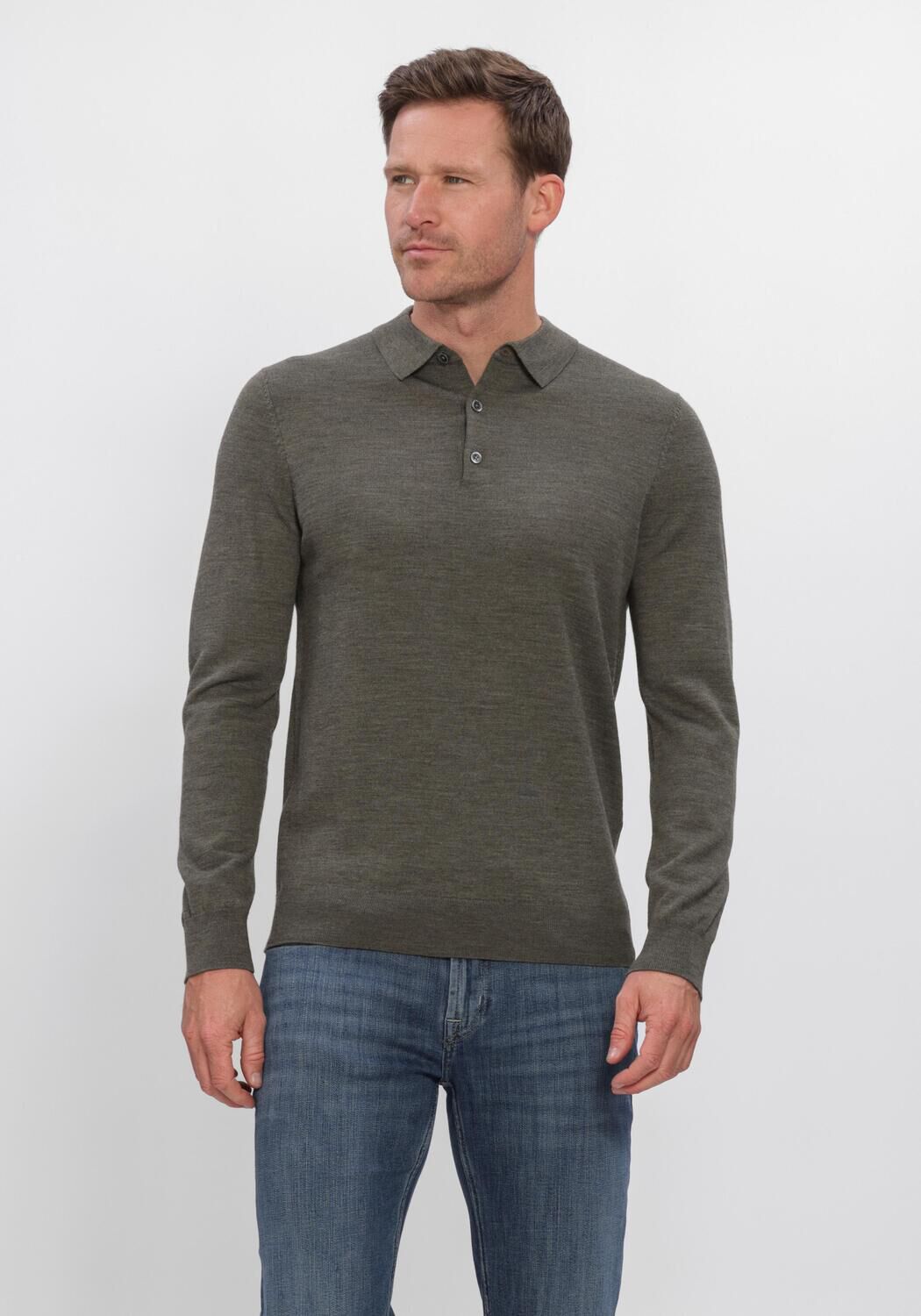Khaki PROFUOMO Trui POLO LS EXTRAFINE MERINO - large
