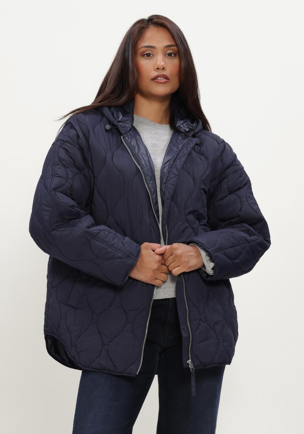 Donkerblauwe CLOSED Gewatteerde jas QUILTED HOODED JACKET - large