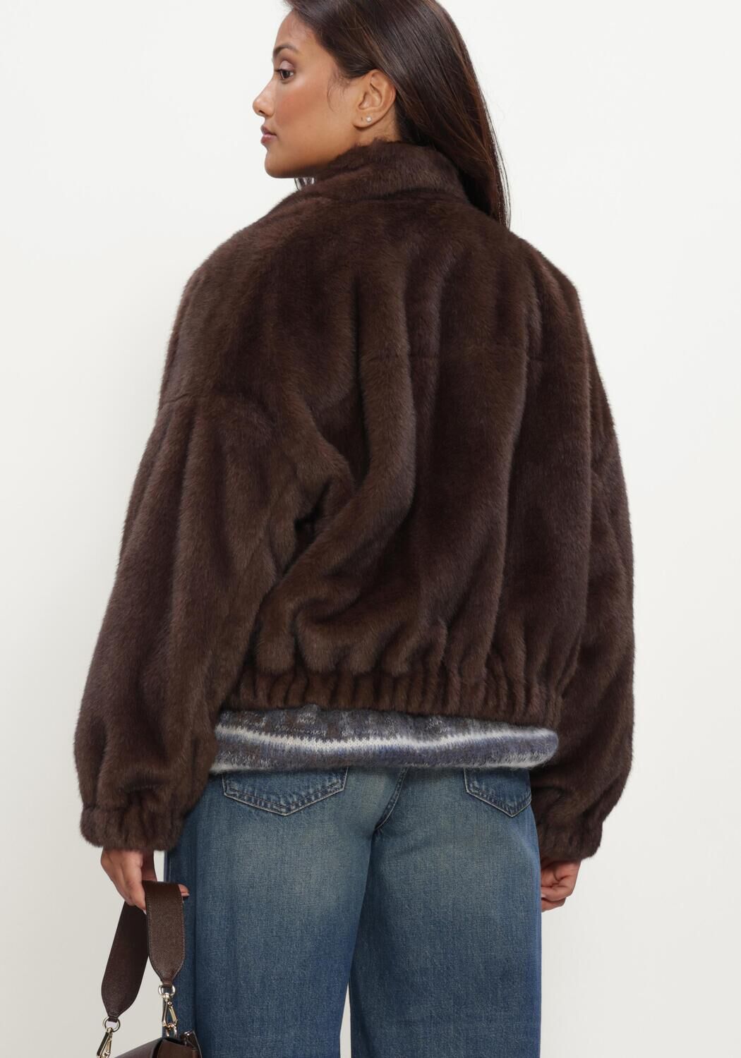 Bruine MAX MARA Faux fur jas WKDANEMONE - large
