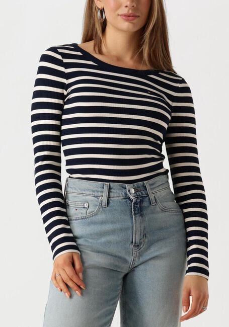 Blauwe TOMMY HILFIGER Top SLIM 5X2 RIB O-NK LS - large