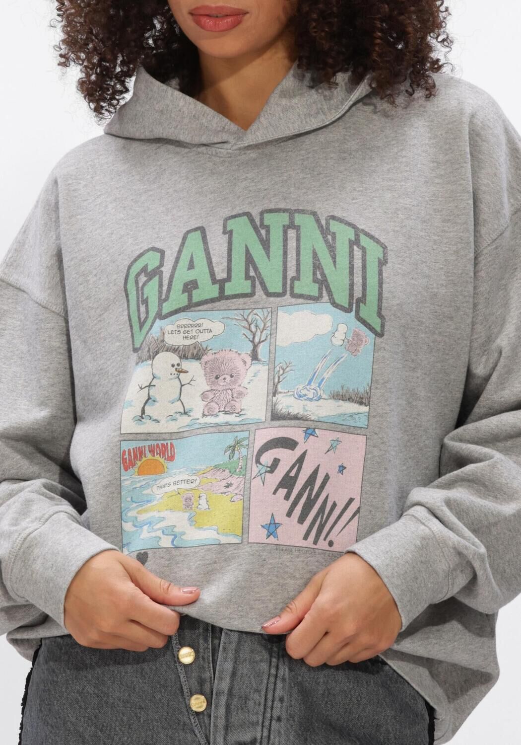 Lichtgrijze GANNI Sweater HOODIE BEAR COMIC - large