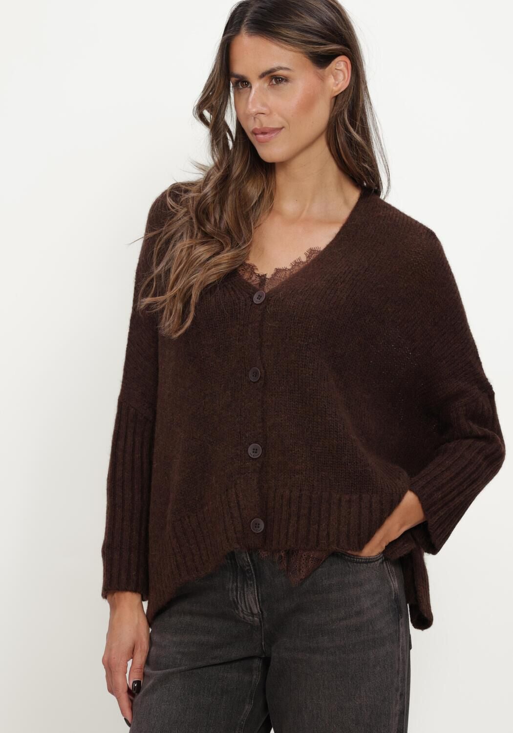 Bruine LUISA CERANO Trui CAPE-CARDIGAN AUS ALPAKA-MIX - large
