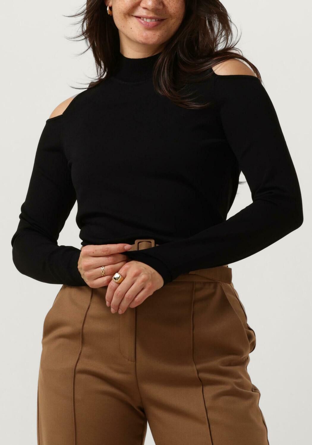 zwarte summum trui bare shoulder top dull viscose polyamide knit