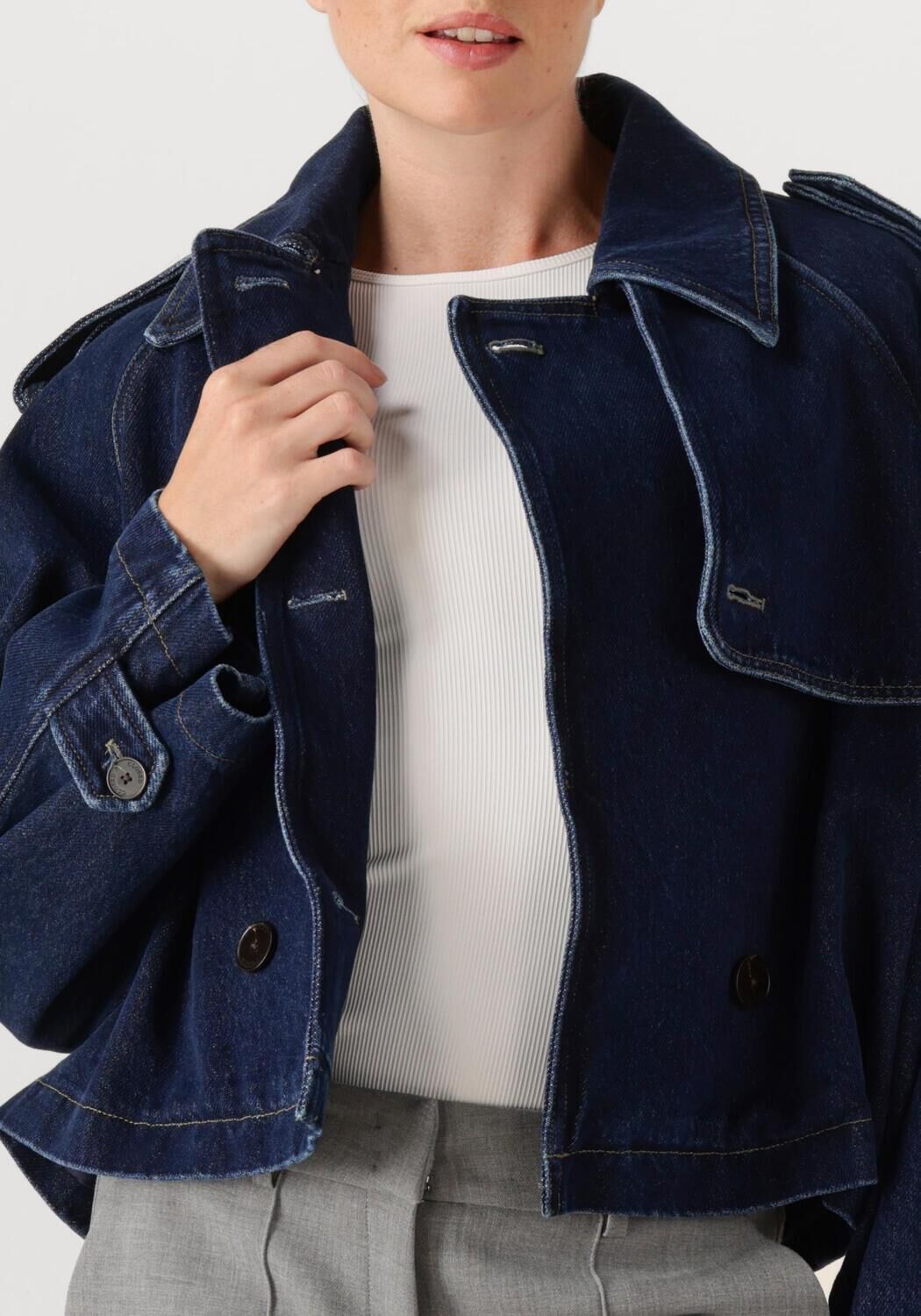 Donkerblauwe CLOSED Trenchcoats CROPPED TRENCH - large