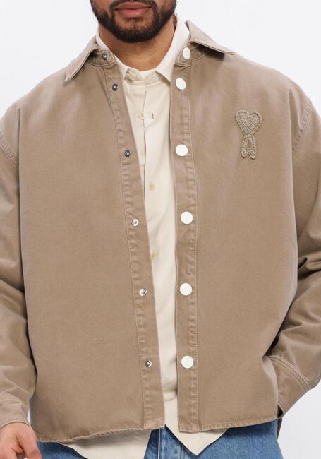 Beige AMI PARIS Overshirts OVERSHIRT WITH KNITTED AMI DE COEUR - large