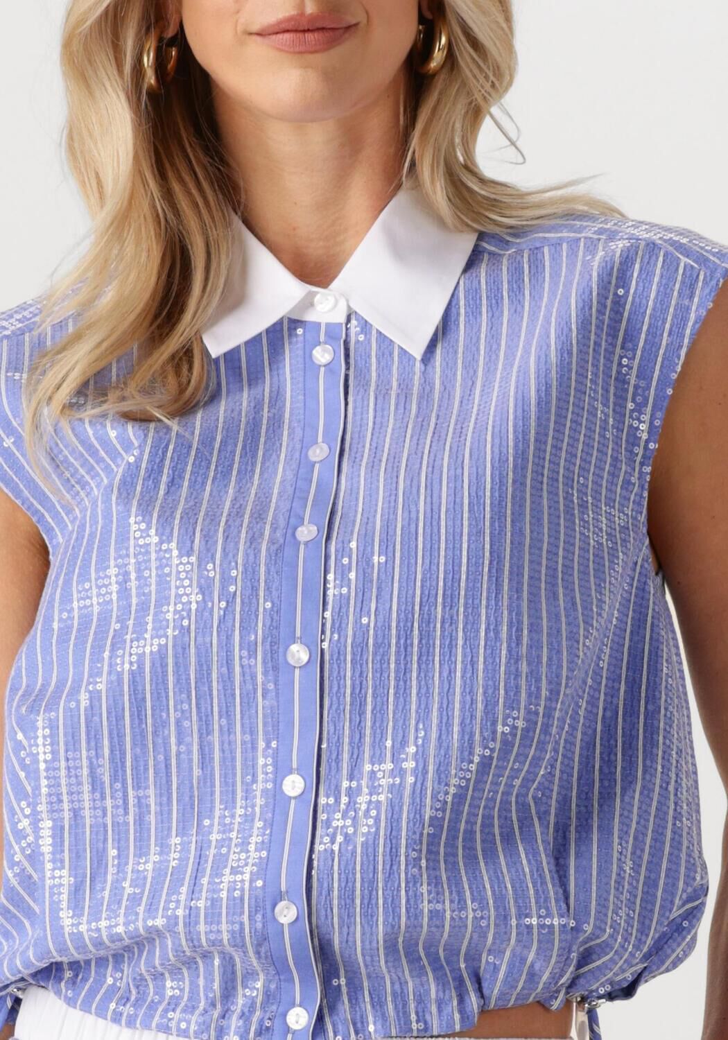 Blauwe DANTE6 Blouses ROSENY EMBELLISHED STRIPE SHIRT - large