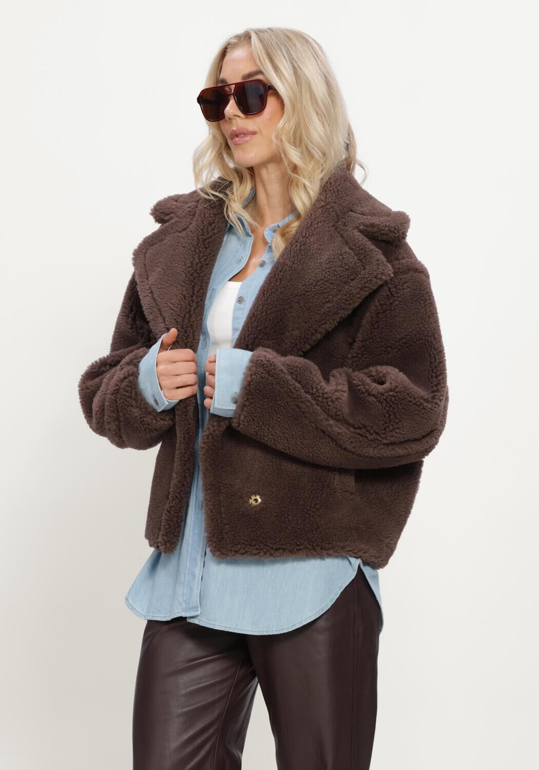 Bruine ALTER EGO Teddy jas JUDY TEDDY WOOL JACKET - large