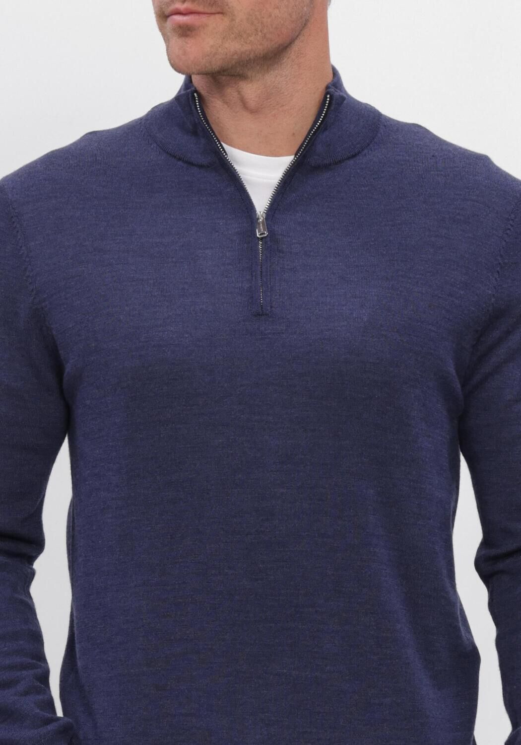 Donkerblauwe PROFUOMO Trui PULLOVER HALF ZIP EXTRAFINE MERINO - large