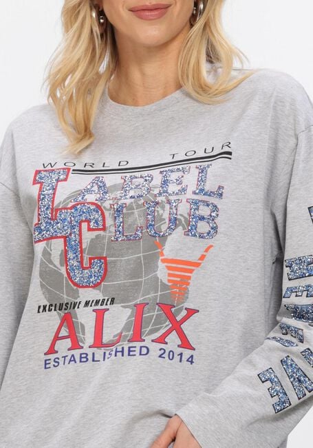 Lichtgrijze ALIX THE LABEL Top LADIES KNITTED FANCY PRINT LONGSLEEVE T-SHIRT - large