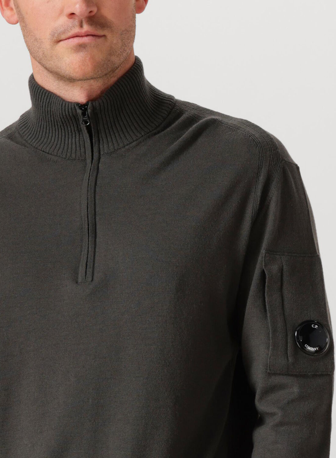 Donkergrijze CP COMPANY Trui KNITWEAR POLO COLLAR IN MERINO WOOL - large