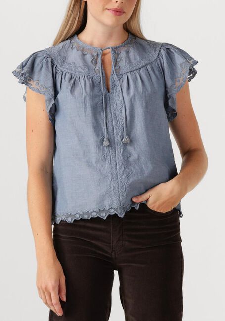 Blauwe ULLA JOHNSON Top EFFIE FLUTTER SLEEVE TOP - large