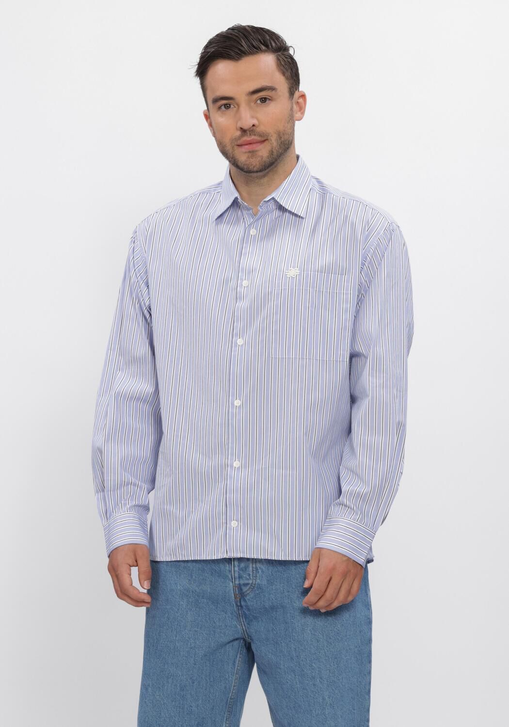 Lichtblauwe FILLING PIECES Casual overhemd DRESS SHIRT STRIPED - large