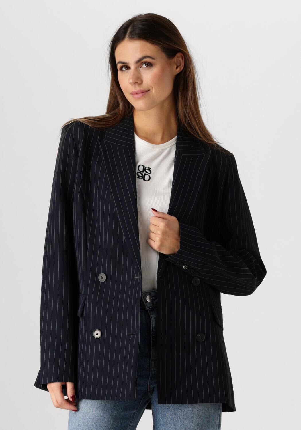 Dante6 Blazer Dames Krijtstreep Blazer, Maat: 38, Kleur: Blauw