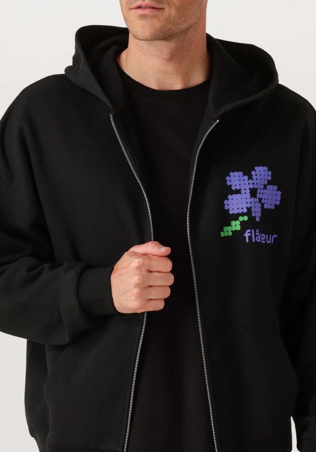 Zwarte FLANEUR Sweater PIXEL FLOWER ZIP UP - large