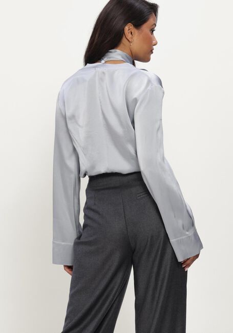 Grijze FORTE FORTE Blouses SILK SATIN SHIRT WITH FRINGED SCARF - large