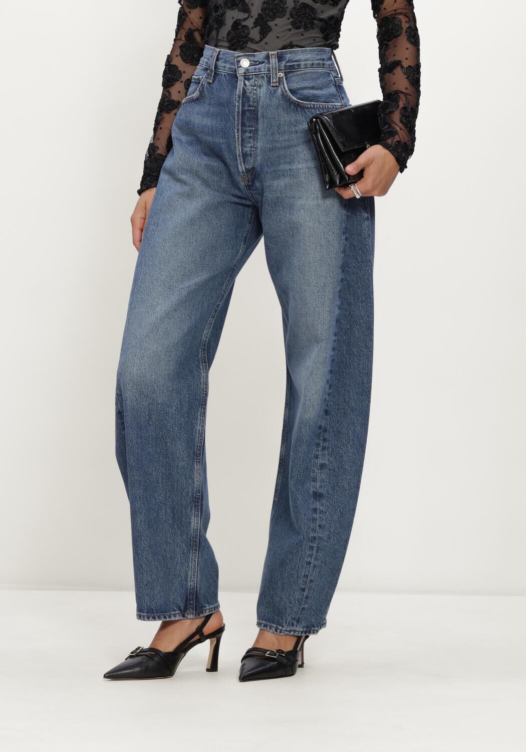 Blauwe AGOLDE Barrel jeans LUNA PIECED JEAN IN LOGICAL - large