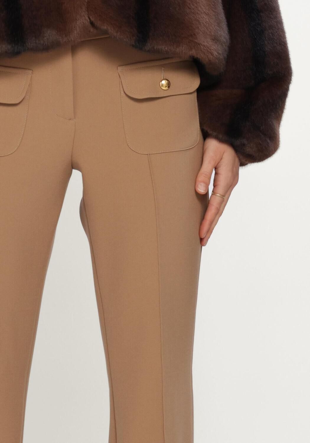Camel CAMBIO Flared broek FARAH POCKET LONG WOOL SUBSTITURE DOUBLE - large