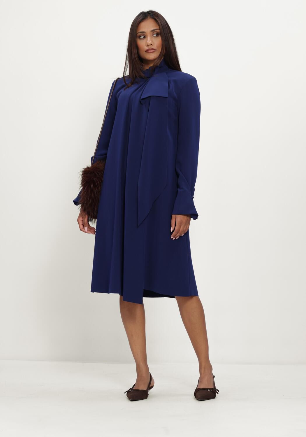 Donkerblauwe DOROTHEE SCHUMACHER Midi jurk STATEMENT DRAPE DRESS - large