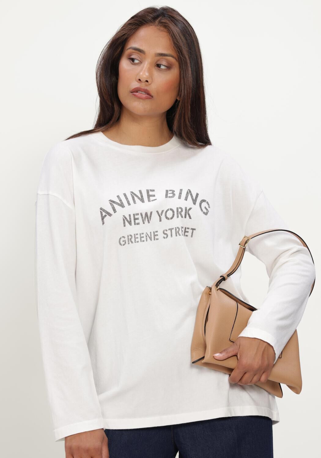Witte ANINE BING Top IVAN LONG SLEEVE NEW YORK STENCIL - large
