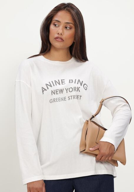 Witte ANINE BING Top IVAN LONG SLEEVE NEW YORK STENCIL - large