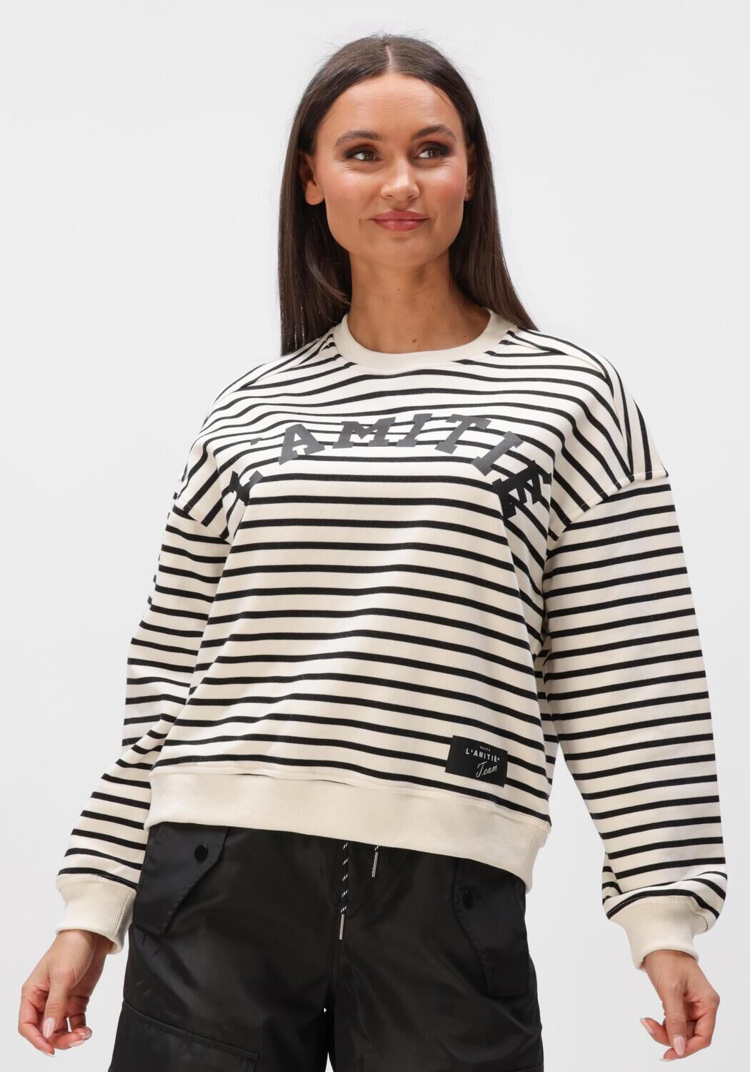 Haute L'Amitié Trui Dames Stripe Logo Sweat, Maat: L, Kleur: Gebroken wit afbeelding 1