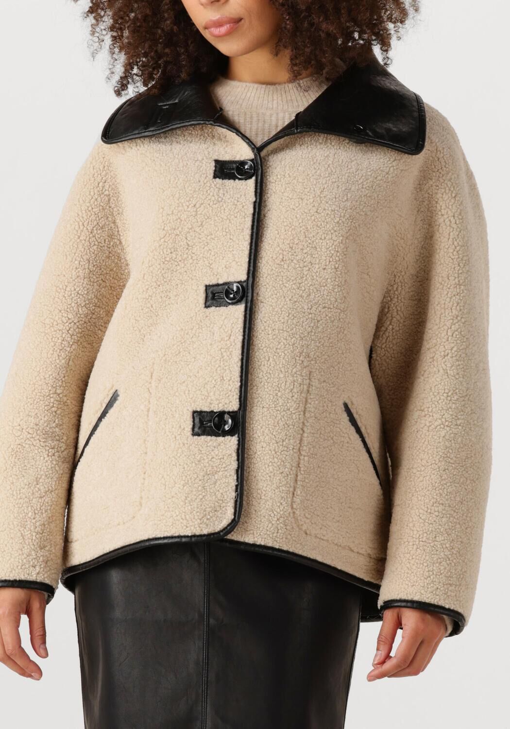 Zwarte KNIT-TED Leren jas COZY - large