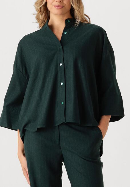 Donkergroene SEA ME HAPPY T-shirt BOXY SHIRT WOOL STRIPED - large