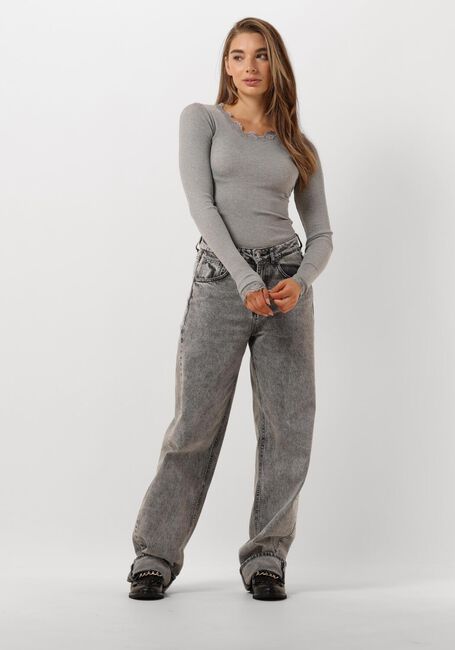 Lichtgrijze ROSEMUNDE Top BABETTE SILK T-SHIRT LACE - large