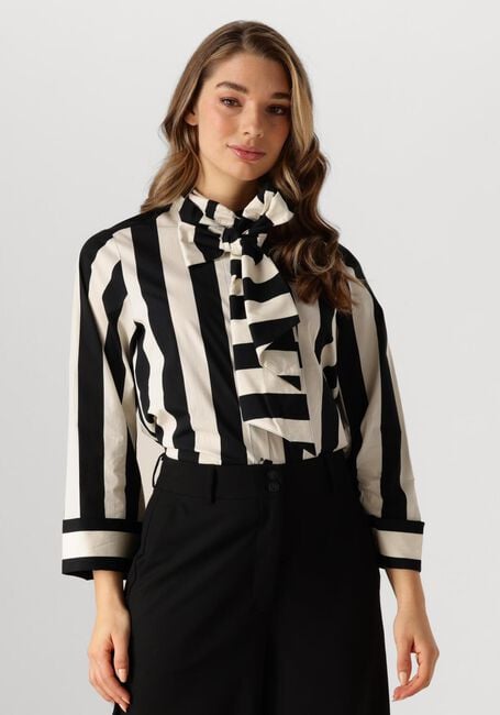 Zwarte SUMMUM Blouses BLOUSE BOW STRIPE PRINTED - large