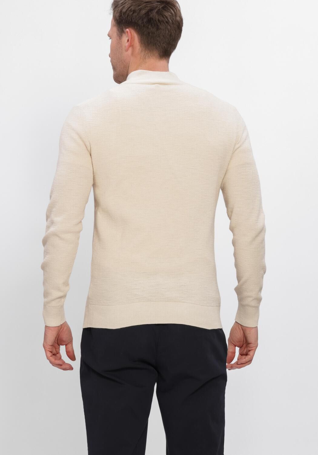 Creme PROFUOMO Trui PULLOVER HALF ZIP TWINKLE SLUB STRUCTURE - large