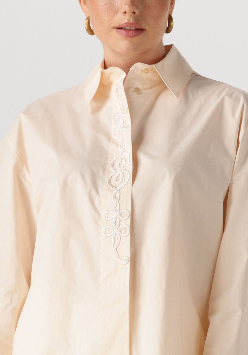 Ecru FORTE FORTE Blouses EMBROIDERED BCI COTTON POPLINE OVERSHIRT SHIRT - large