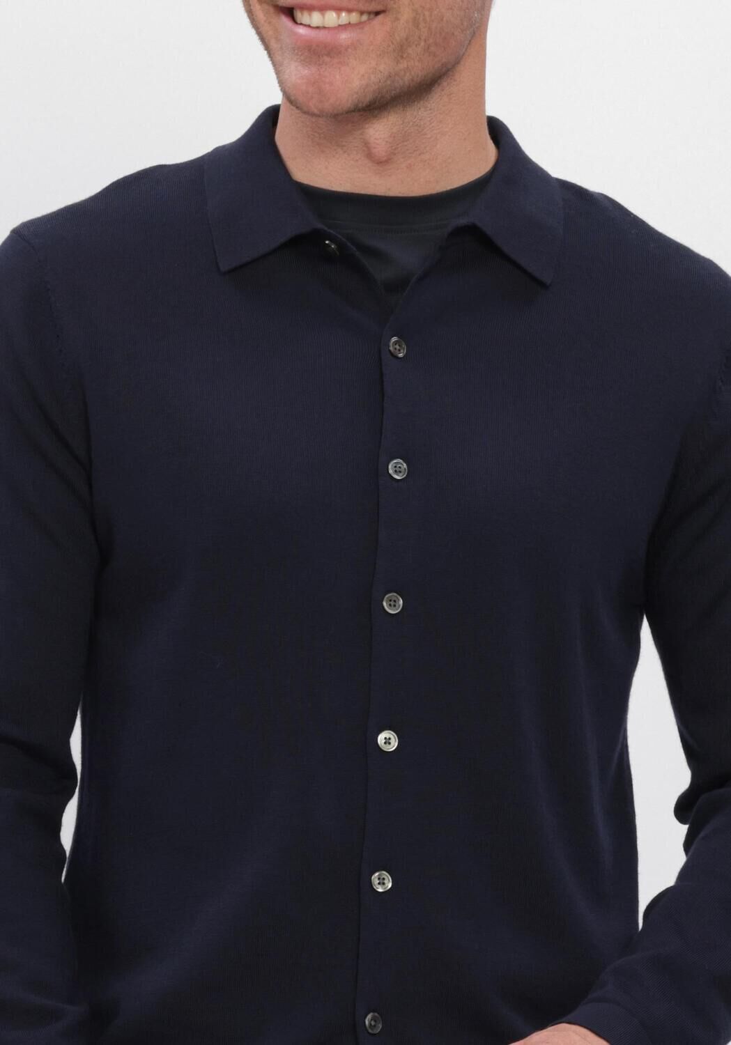 Donkerblauwe PROFUOMO Trui POLO FULL BUTTON LS EXTRAFINE MERINO - large