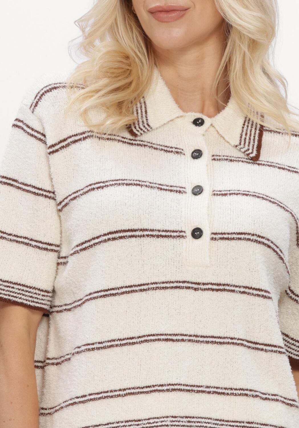 Creme ROHE Polo TOWELLING STRIPED POLO - large