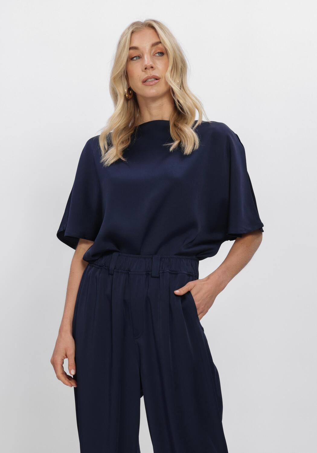 Donkerblauwe SEA ME HAPPY Top MERCEDES TOP SATIN CREPE - large