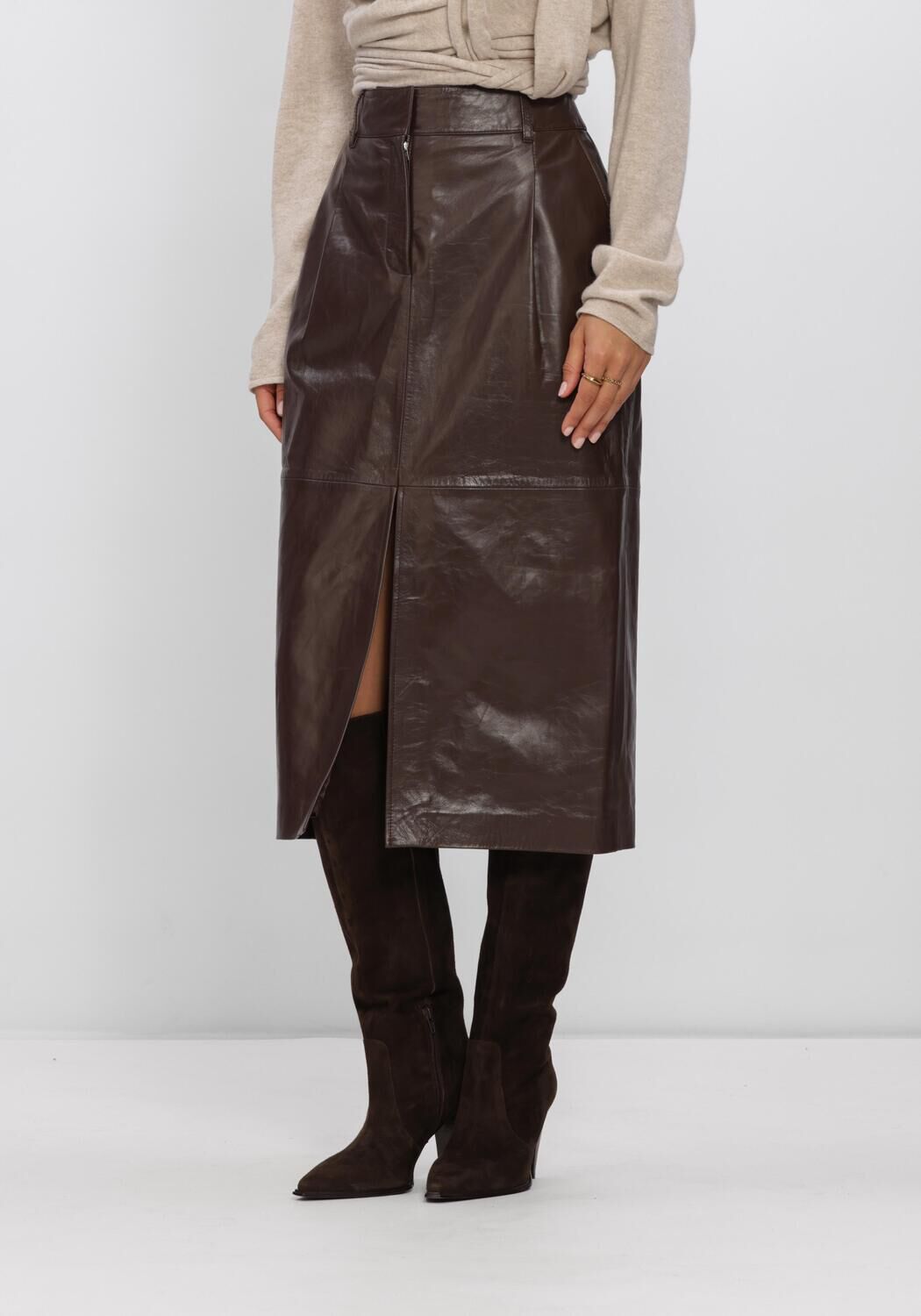 Bruine DANTE6 Midirok LENNIE LEATHER PENCIL SKIRT - large