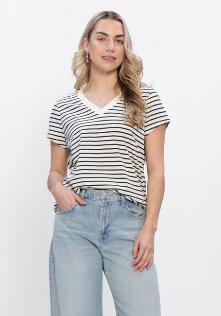Ecru MOS MOSH T-shirt MMKALA V-SS STRIPE TEE - large